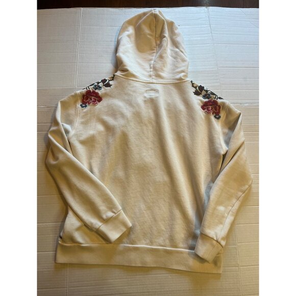 Driftwood off White Floral Embroidered Teddy Hooded Jacket Full Zip Hoodie M - Picture 2 of 13